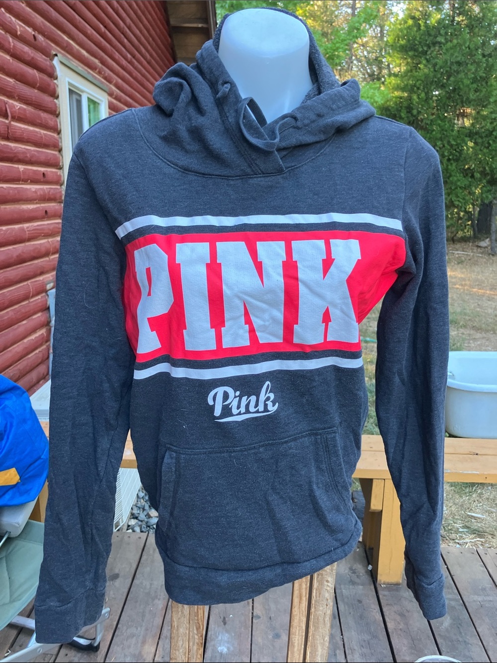 2016 PINK victoria’s Secret hoodie gray, pink and white sweatshirt Womens medium